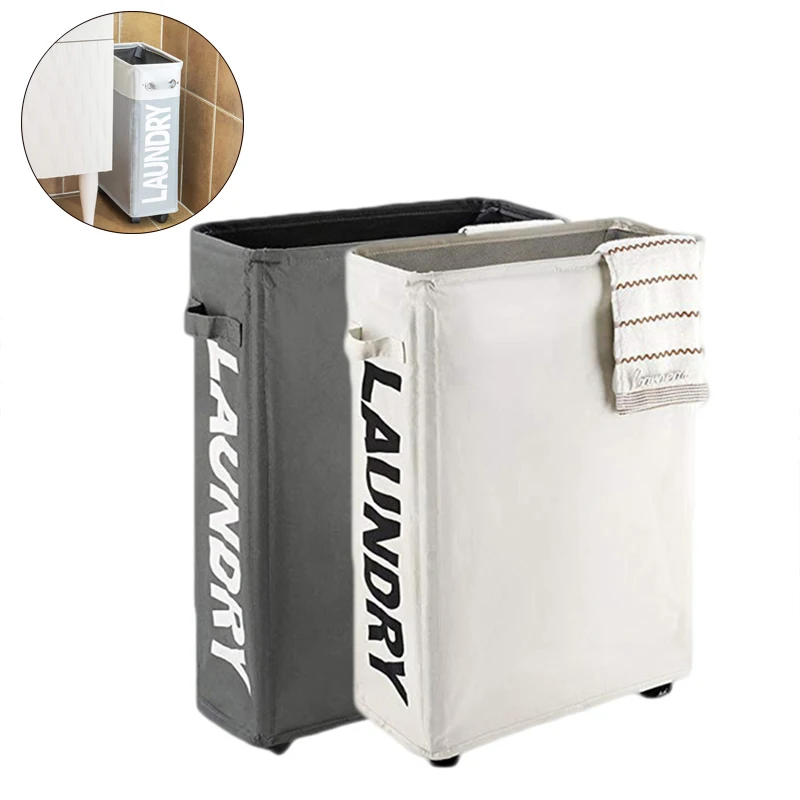 

Rolling Corner Laundry Basket on Wheels Collapsible Slim Laundry Basket Hamper Dirty Clothes Washing Bag Organizer with Lid