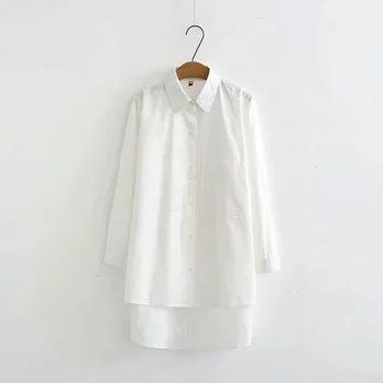 

Plus Size XL-XXXL Cotton Women Blouses Solid Loose Tops White Plain Long Sleeve Shirt Button Casual Female Blouse Plain Top