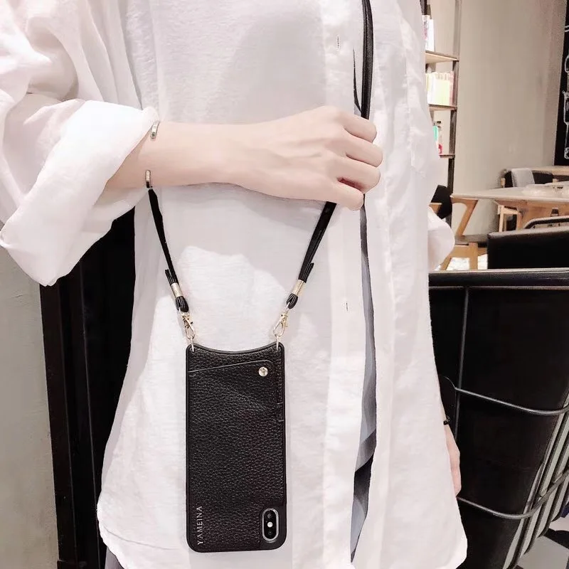 

Credit Card Leather Phone Case Wallet Strap Crossbody Long Chain for Iphone XR XSMax 6S 8 7 plus Fashion luxury Back cover coque