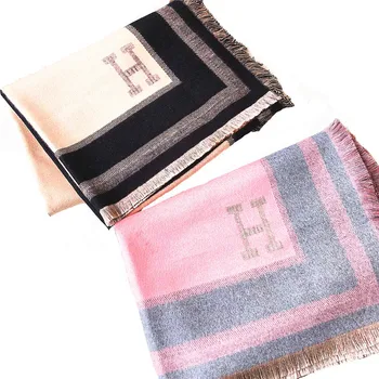 

Color-blocking imitation cashmere shawl women winter European and American style with scattered beard and warm dual-use long bib