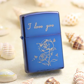 

Genuine Zippo oil lighter copper windproof Blue mirror Rose cigarette Kerosene lighters Gift With anti-counterfeiting code