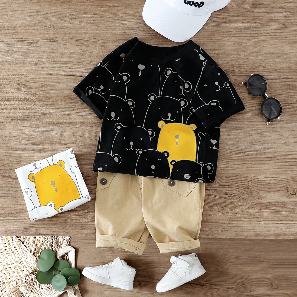 Kids Clothes Cartoon Cute Baby Boys Summer Animal Print Shirt Set and Short Set for Boy Outfit 1 2 3 4 Years
