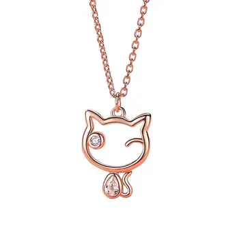 

Korean Style Hollow Sterling Silver Cat Necklace Net Red Design Sense Creative Clavicle Chain Wild Forest Animal Item Jewelry