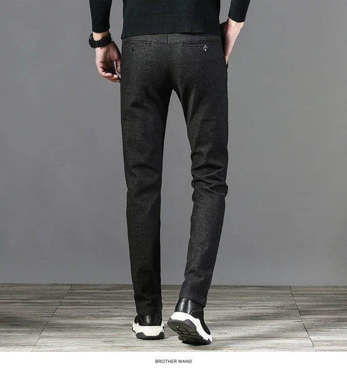 Brother Wang осень и зима новые мужские повседневные брюки бизнес мода Slim Fit утепленные брюки мужские брендовые черные темно-синие