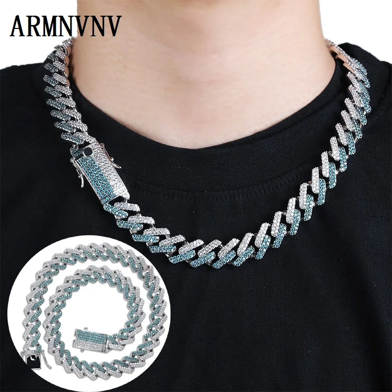 

Fashion 14mm Cuban Link Neckalce Tow Tone Micro Pave Cubic Zircon Chain Necklaces All Iced Out Charm Hip Hop Jewelry For Male