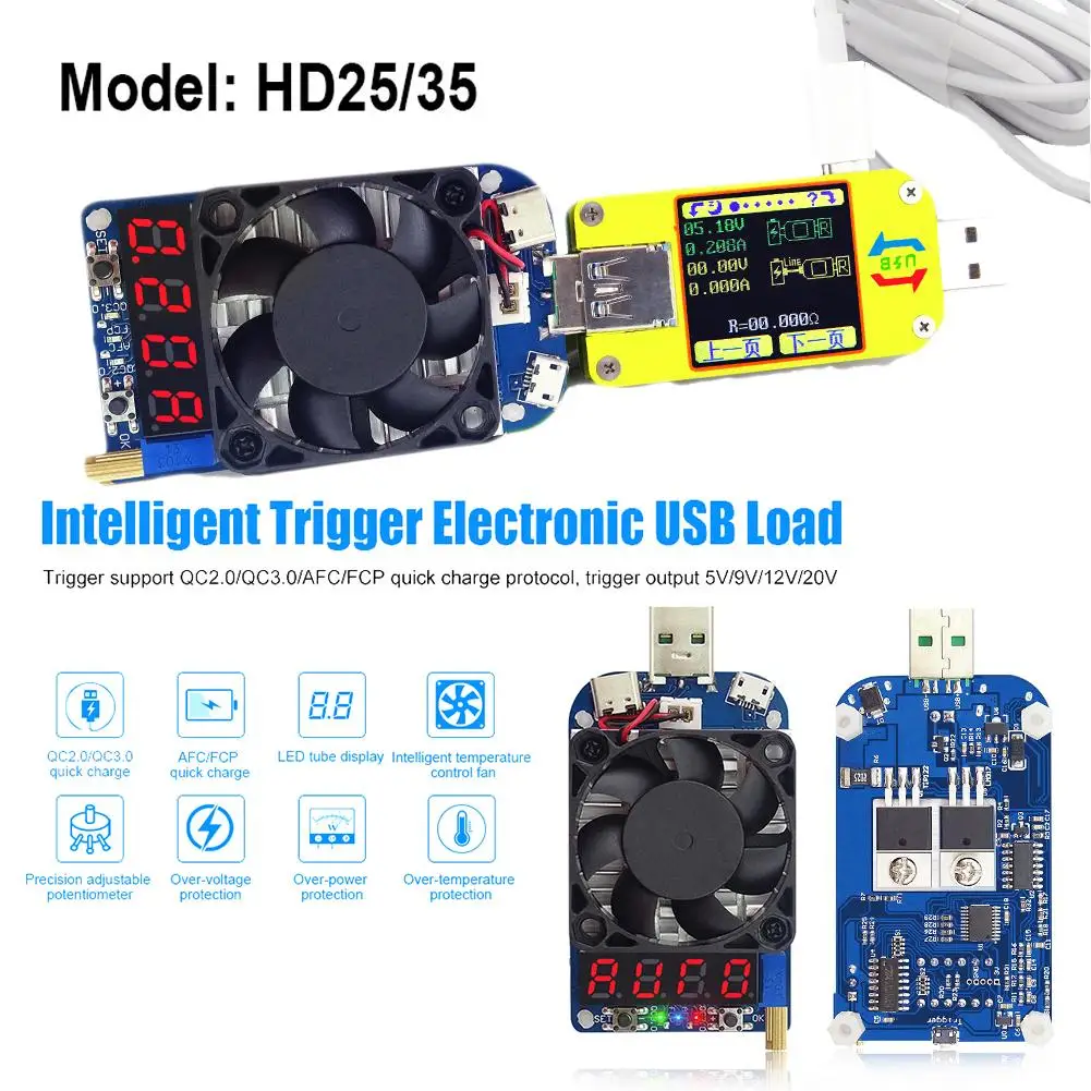 

RD HD25 HD35 Trigger QC2.0 QC3.0 Electronic USB Load Resistor Discharge Battery Test Adjustable Current Voltage 35W