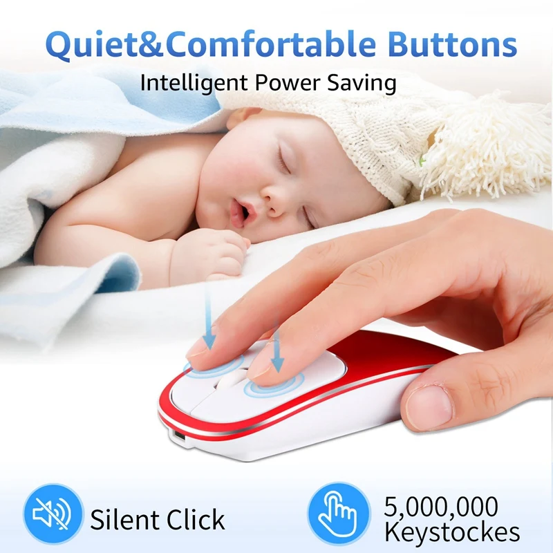 2,4G перезаряжаемая usb type-C беспроводная мышь Бесшумная красная
