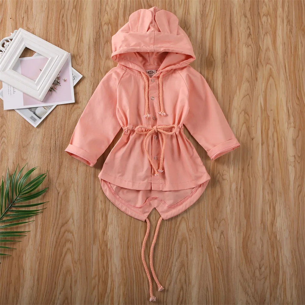 Осенне-зимняя детская одежда ветровка для маленьких девочек модный однотонный топ на шнуровке с капюшоном для От 1 до 6 лет, детская одежда