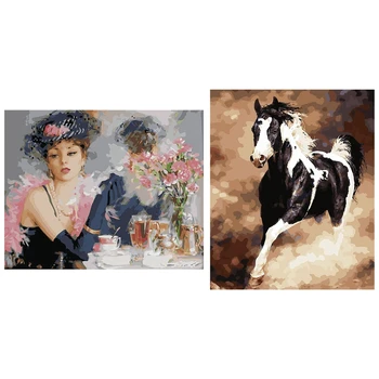 

2 Set DIY Oil Painting for Adults Kids Paint By Number Kit Digital Oil Painting 16X20 Inches,With Brushes and Acrylic Pigment (F