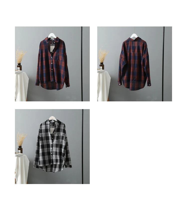 Blusas mujer de moda, женские топы с длинным рукавом, OL, на пуговицах, в клетку, с отложным воротником, рубашки для женщин, топы, клетчатая рубашка 6805 50
