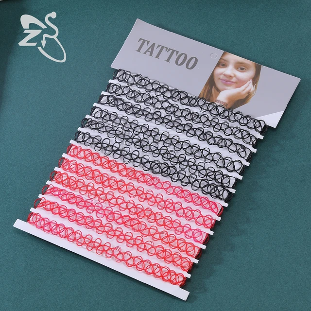 Set 12 Collane Girocollo Tatuaggio Elasticizzate - Colorate E Vintage, Per Ragazze E Donne, Regalo Perfetto - Foto 3