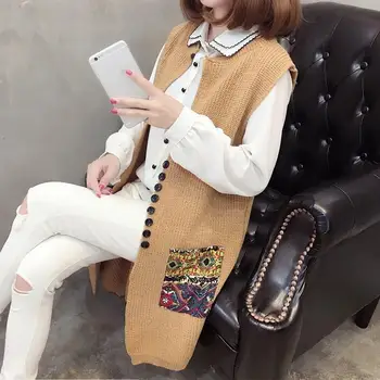 

2019 New Autumn Winter Long Sweater Women Knitting Cardigan Korean Loose Solid Sleeveless Jacket