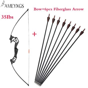 

35lbs Archery Straight Pull Bow 53 Inches Recurve Bow With 6pcs Fiberglass Arrow For Hunting Shooting Accessories