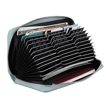 

Genuine Leather Business Card Holder Luxury Blue Long Zipper Clutch RFID Cardholder r Organizer Men Wallet Card Case Women Purse