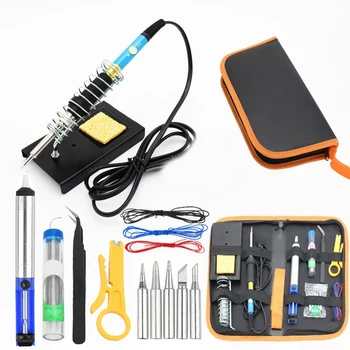 

New Electric Soldering Iron Kit 15 In 1 Adjustable Temperature Welding Tool 60W Tweezers Solder Repair Tools Storage Bag