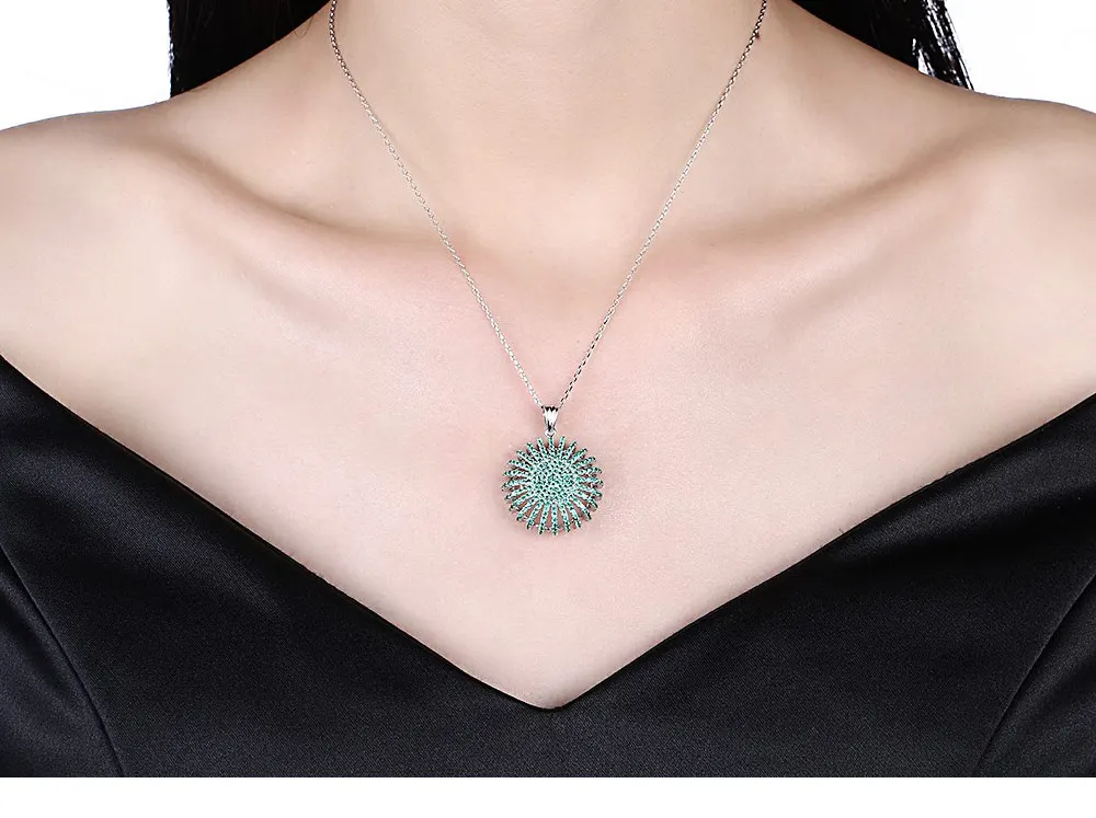 UMCHO Solid 925 Sterling Silver Zircon Green Round Pendants Necklace For Women Girl Wedding Engagement Party Fine Jewelry (4)