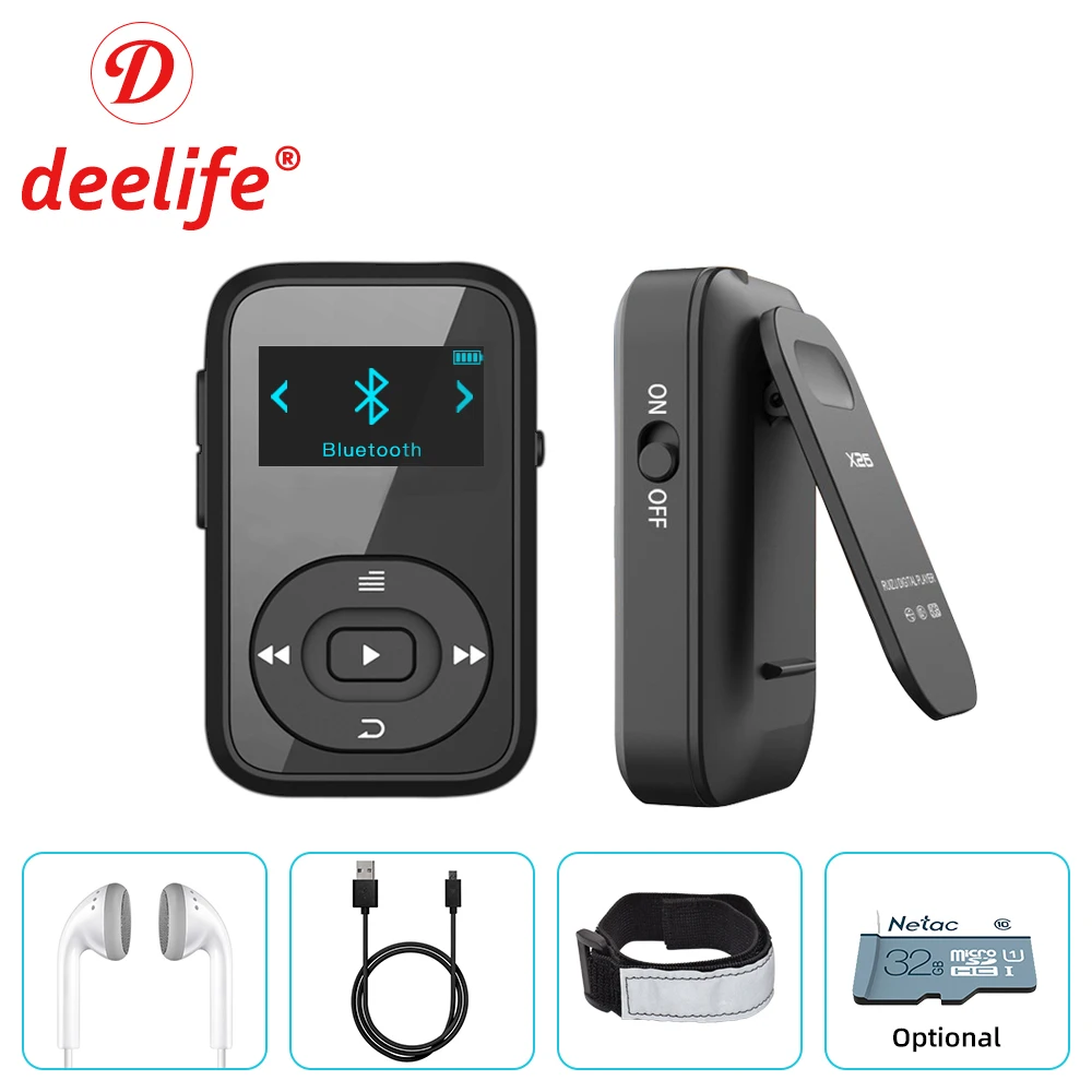 Deelife Бег MP3 играть Bluetooth с Спорт клип повязки Радио 8 Гб HiFi музыка MP 3 плеера Мини для