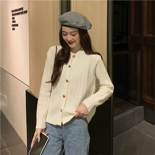 

New hot 2020 winter white cardigan sweater womens single breasted knitted jacket coat fashion oversized sweater