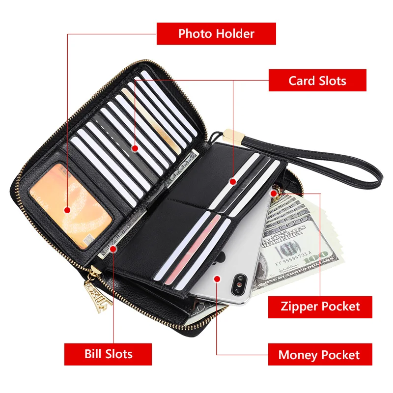 Женский кошелек FOXER 256001F из воловьей кожи удлиненный клатч с ремешком на руку
