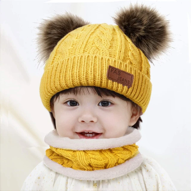 Classic Warm Adorable Kids Striped Knit Winter Pom Pom Hat Beanie Hats for  Christmas - S (Pink & White)