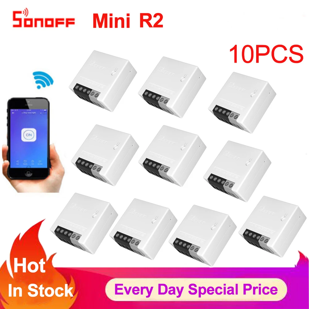 Sonoff-Mini interruptor inteligente R2 de dos vías, temporizador inalámbrico con Wifi, módulo de automatización de domótica, aplicación ewelink, funciona con Alexa
