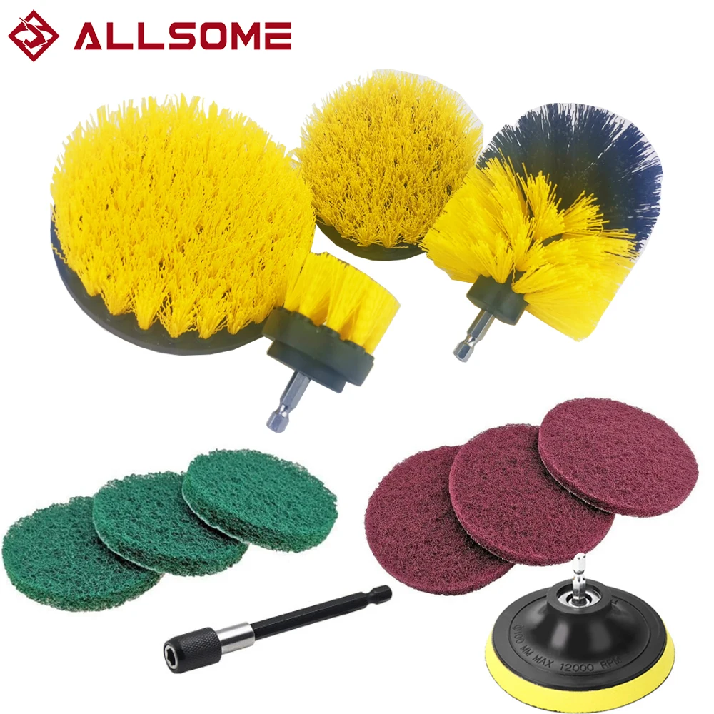 ALLSOME 12Pcs Electric Drill Brush Scrub Pads Grout Power Drills