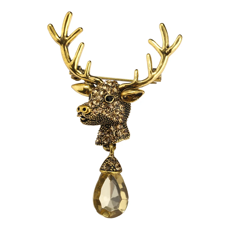 H350217X古银鹿头玻璃吊坠胸针 (17)