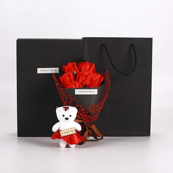 

High Grade Soft Plush Teddy Bear Bouquet Soap Flower Rose Valentine's Day Aniversary Gifts Rose Flower Gift Box