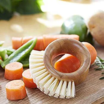 

The Ring Bamboo Vegetable Cleaning Brush Palm Pot Brush- Mini Dish Brush Natural Scrub Brush Durable Scrubber Cleaning Kit , Pan