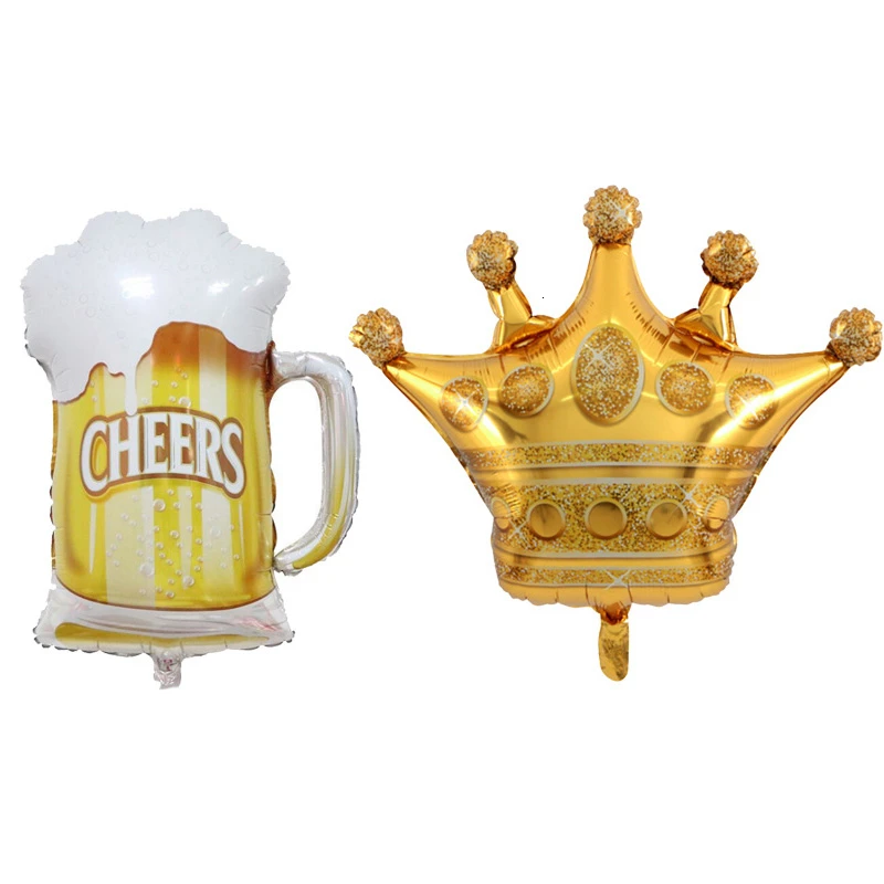 

2pcs Gold Crown And Giant Beer Foil Balloons Party Aluminium Ballons Birthday Party Decorations Adult And Festive Decor For Home