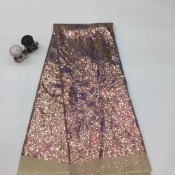 

High Quality French Nigerian Sequins Net Lace, 2020 African Tulle Mesh Sequence Lace Fabric For Party Dress 5 Yards/lot