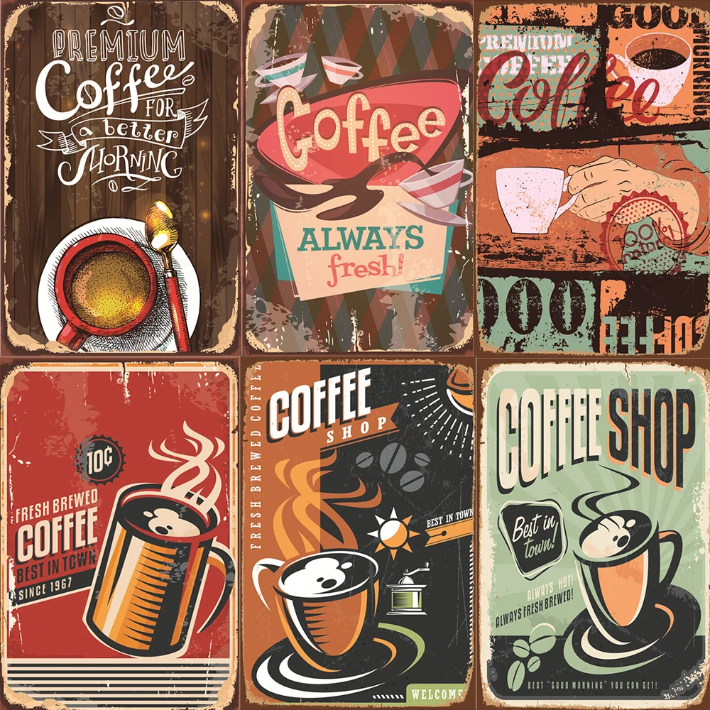 

offee MenuVintage Poster C Retro Metal Tin Signs Plaque Decor for Kitchen Restaurant Bar Cafe Wall Art Plate Posters 20x30cm