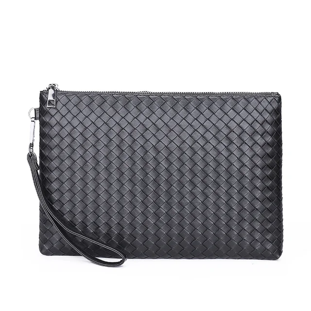 Fashion Leather Men's Clutch Bag Handbag Brand Woven PU Leather Bag Classic Black Large Capacity Envelope Bag 2021 New Wallet Black
