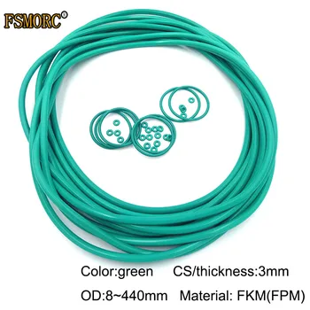 

Green FKM o rings OD8mm~440mm*3mm thickness/CS Oil resistant acid and alkali resistant sealing Gasket FPM o-ring