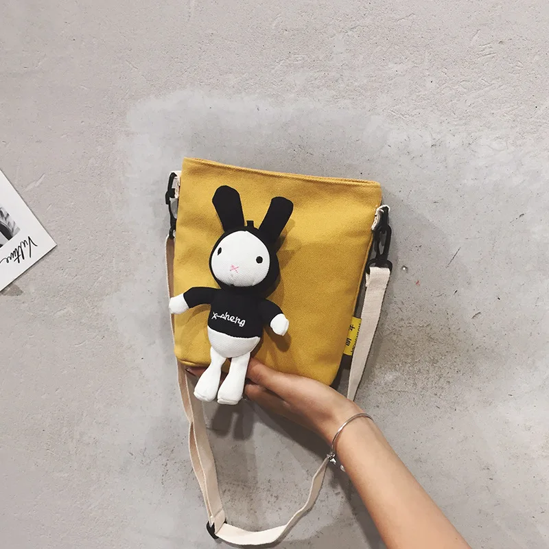 

Japanese-style Cute Canvas Bag Women's 2019 New Style Korean-style Students Shoulder Bucket Bag Cartoon Doll Shoulder Bag