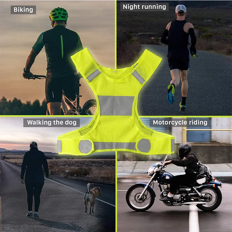 Adjustable Strap Breathable Lightweight Safety Vest 360&deg; High Visibility Jogging Cycling Walking Reflective Night Running Vest