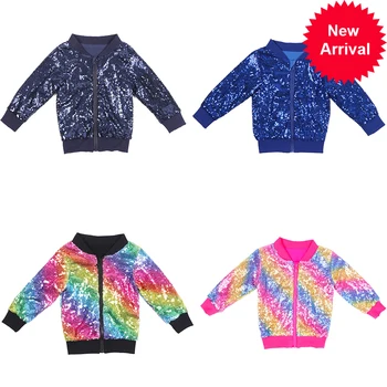 

Bomber Sequin Girls Jacket Rainbow Jackets Kids Child Pink Solid Sparkle Coat Long Sleeve Gold Outerwear Toddlers Glitter Jacket