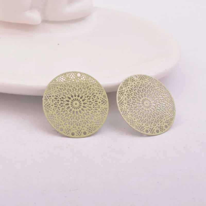 Apple Green 50 шт. AB5266 24 мм круглое очарование четыре отверстия отпечаток кулон Diy ювелирных изделий - Окраска металла: Apple Green