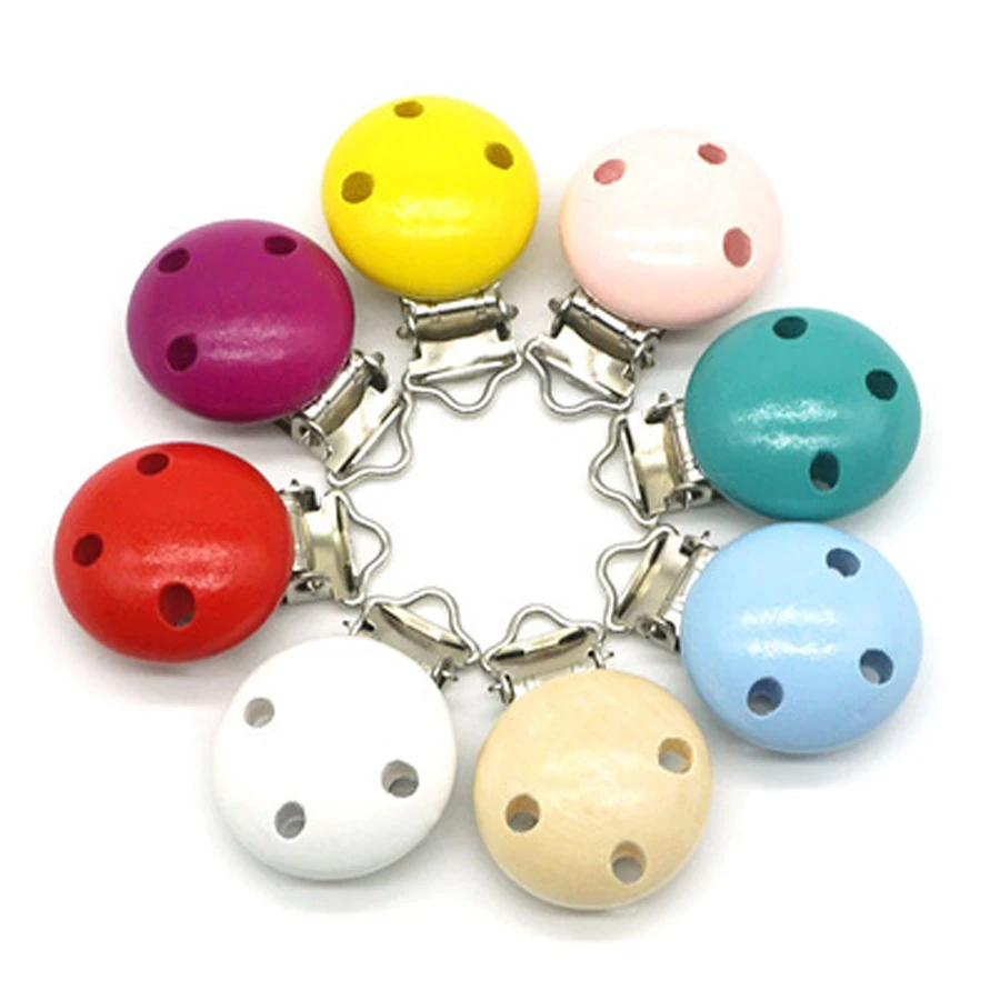 

6 Color 5pcs/lot Metal Wooden Baby Children Pacifier Holder Clip Infant Cute Round Nipple Clasps For Baby Product