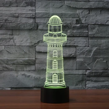 

Usb 7 Color Changing Lighthouse 3D Led Nightlight Modelling Touch Button Desk Lamp Light Fixture Home For Kid Bedroom Decoration