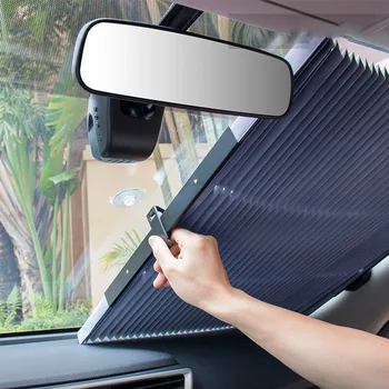 

Diy Car Sunscreen Insulation Sunshade Automatic Retractable Folding Front Windshield Visor Curtain Blackout Light Barrier