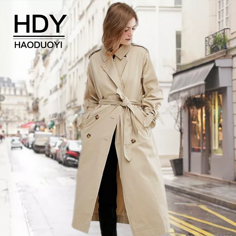 HDY Haoduoyi Осенняя Новая модная повседневная классическая двубортная ветровка, верхняя одежда, свободная одежда, Женское пальто
