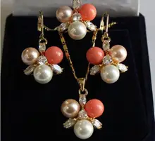 Takı inci seti yeni 8mm Mix renkler güney deniz kabuğu inci GP kristal küpe kolye yüzük seti ücretsiz kargo(China)