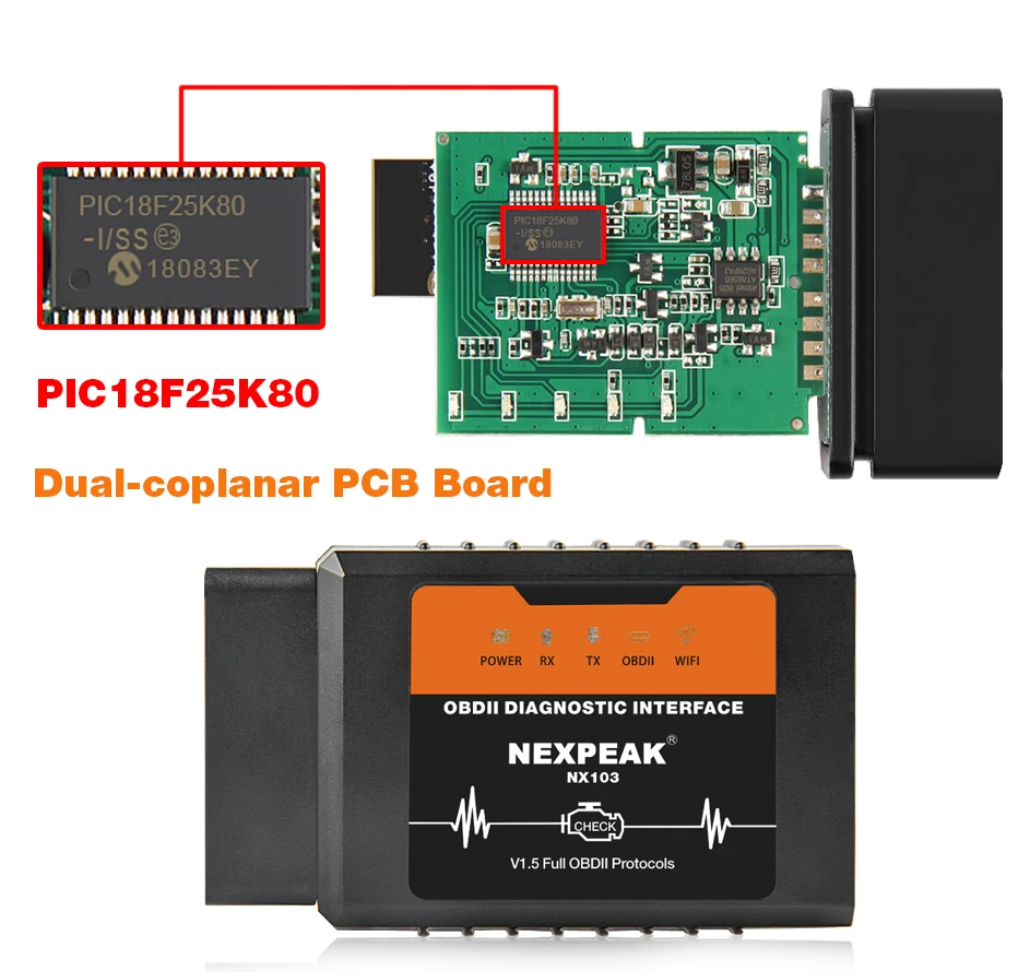 Автомобильный диагностический сканер NEXPEAK NX103 ELM327 V1.5 WIFI OBD2 Pic18f25k80 Obd2