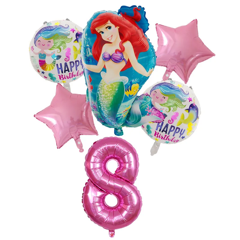 Темный хаки 6 шт./лот большой мультфильм Русалка фольга 30 дюймов номер шар на день рождения шары для маленькой девочки подарок Ариэль мультфильм гелиевые шары - Цвет: Темный хаки