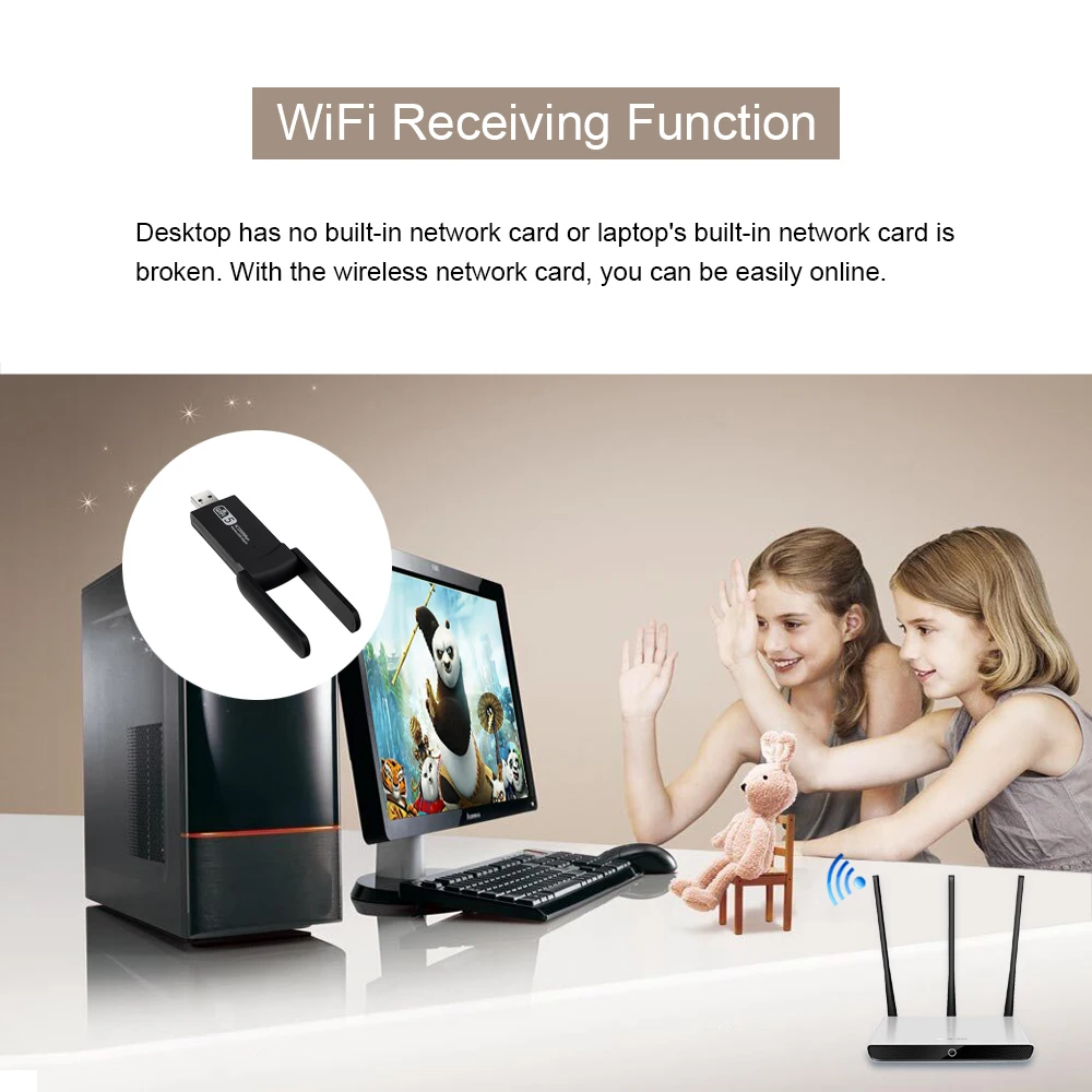 wireless card USB 3.0 Wireless Network Card Bluetooth version 4.2 1200Mbps Wifi Adapter Antenna Dongle Network Card Suit for Laptop Desktop wifi card