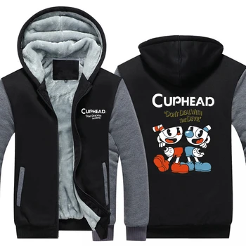 

6 Style Gray Game Cuphead Mugman Hoodie Winter Casual Super Warm Coat Thicken Zipper Hooded Casual Sweatshirts