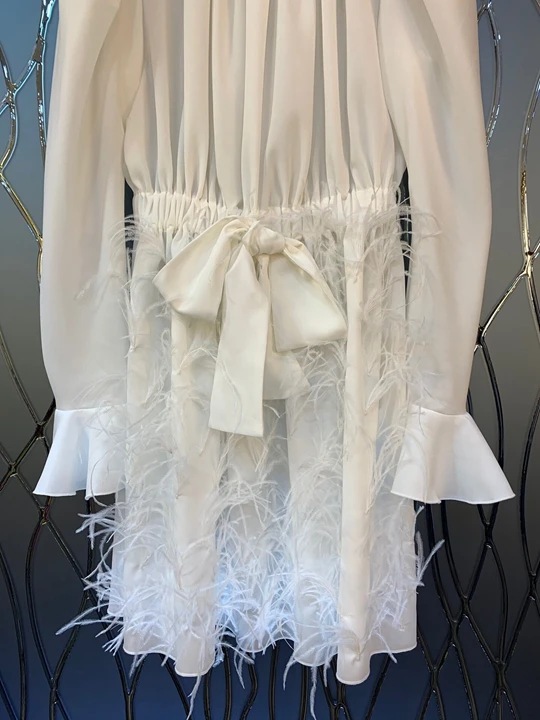 Early autumn new women's dress, crimped neckline, tie-in waist, hem, hair spliced loose dress 912