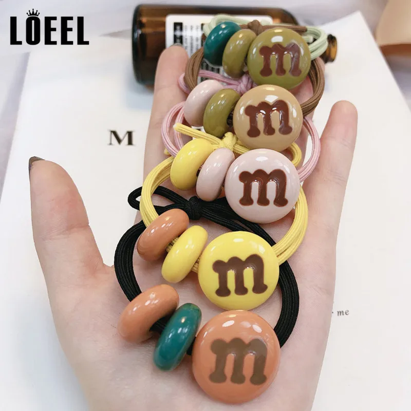 

5Pcs/Pack Letter M Ponytail Holder Elastic Rubber Bands Women Simple Cute Candy Color Scrunchie Headband Hair Accessories Female