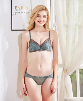 

Sexy Perspective Lingerie Underwear Set Push-up Bra and Panty Sets 3/4 Cup Brand Lace Lingerie Set Women Deep V Brassiere Black